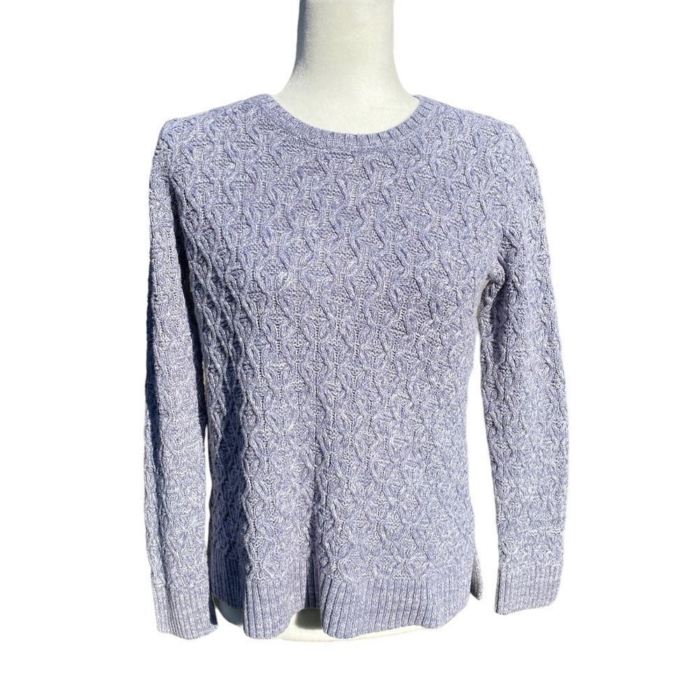 Jeanne Pierre Womens Lavender Marl Cotton Cable Waffle Knit Sweater Small
